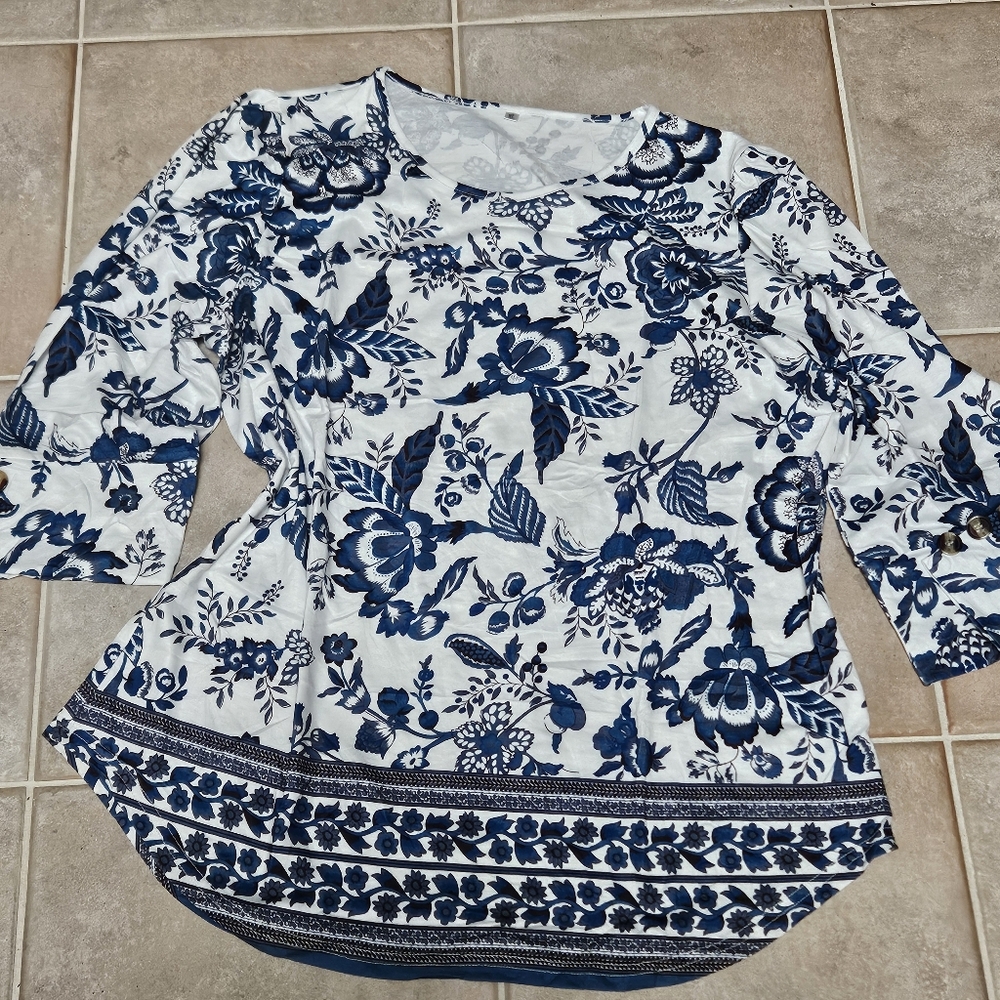 Navy Floral Women's Blouse